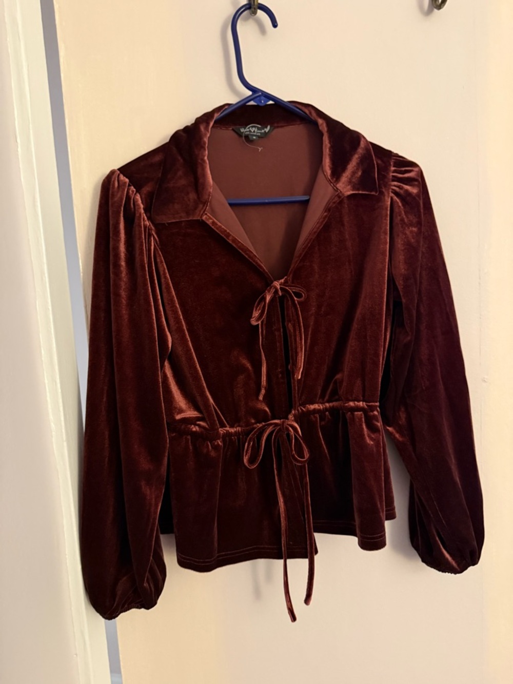 Velvet Heart Burgundy Tie-Front Velvet Peplum Blouse